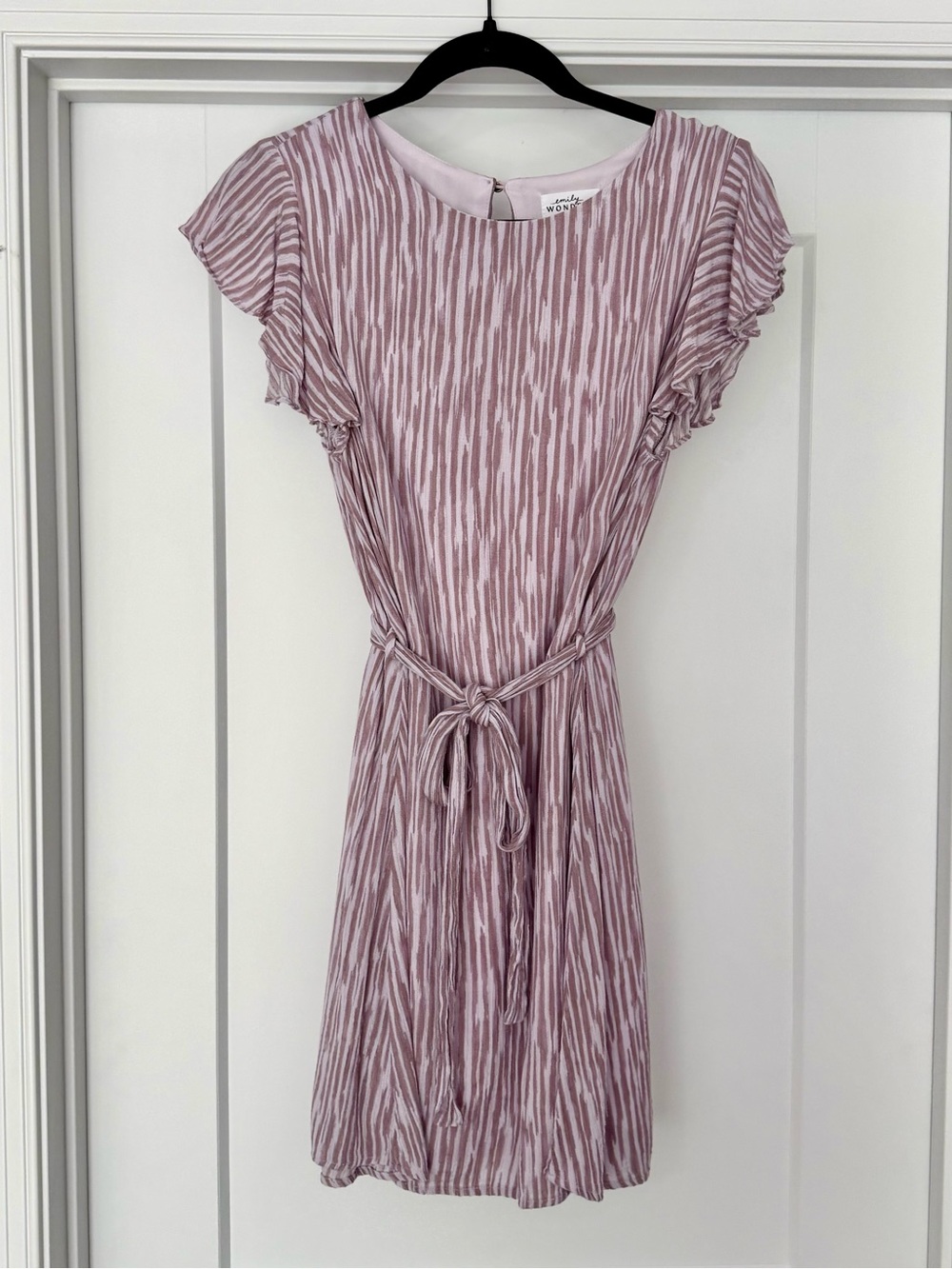 Lavender Flutter-Sleeve Tie-Waist Dress